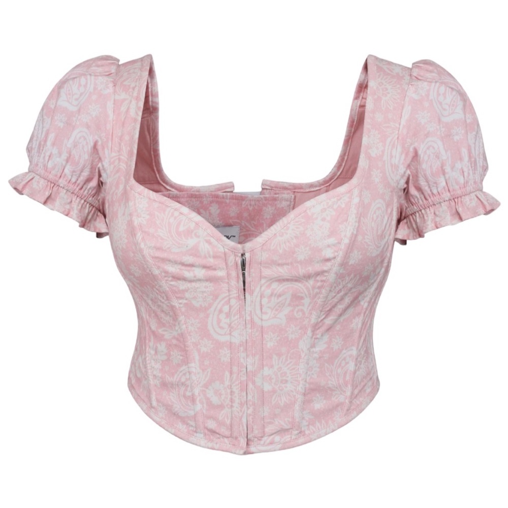 Corset Story Pink English Rose Corset Cottagecore Coquette Lace Up Crop Bustier - Picture 5 of 12